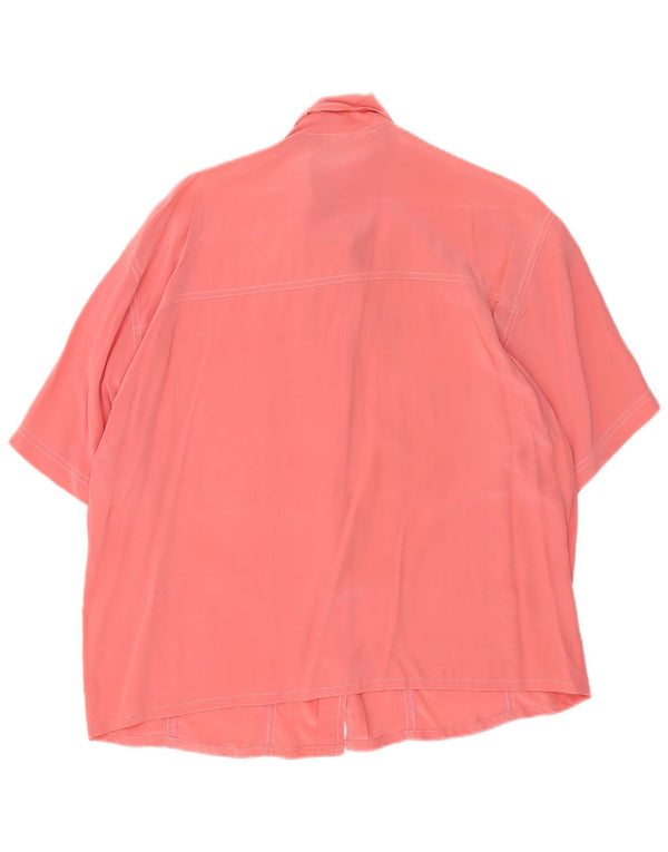 Vintage mujer camisa de manga corta blusa Reino Unido 16 seda rosa grande