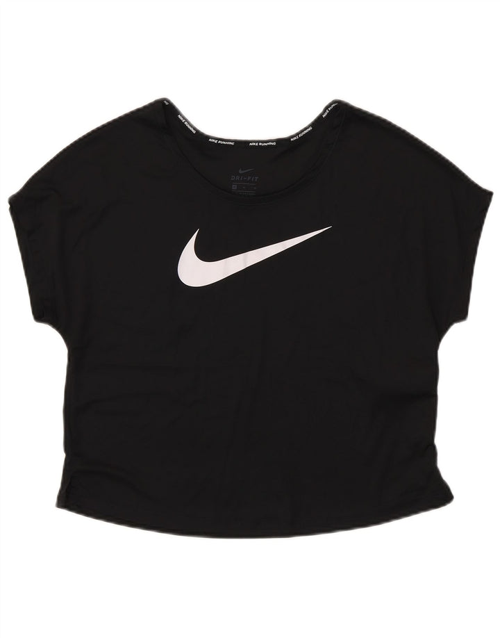NIKE Womens Dri Fit Crop Graphic T-Shirt Top UK 14 Medium Black Polyester
