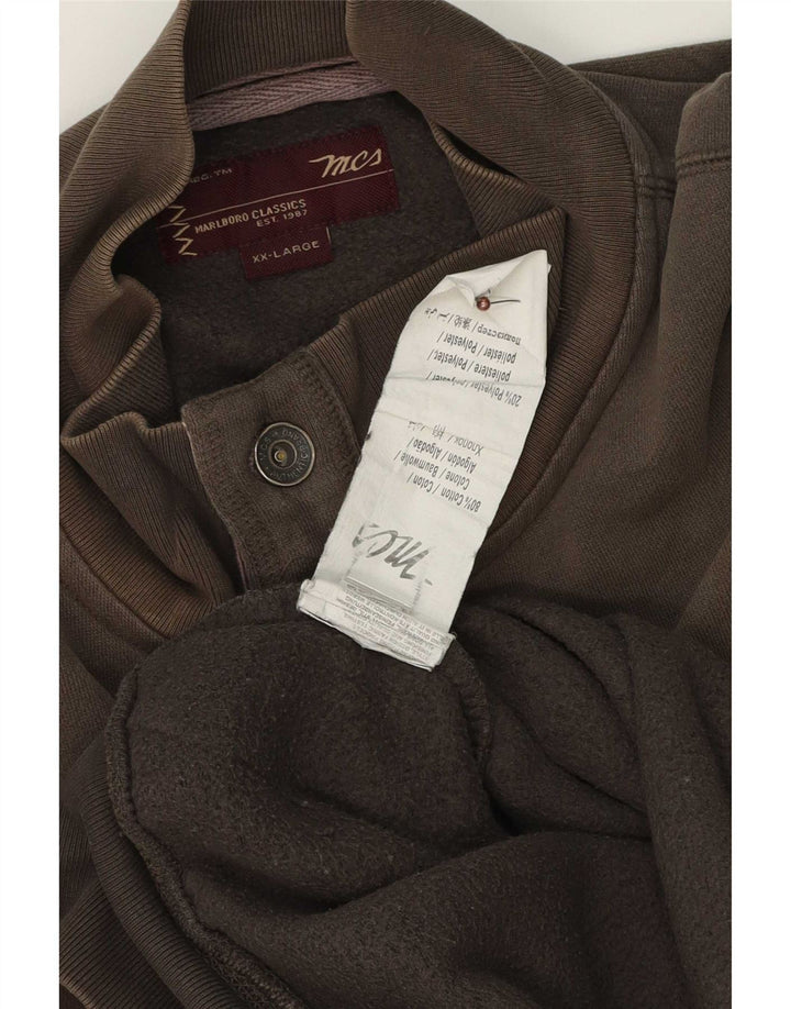 Marks & Spencer Mens Graphic Button Neck Sweatshirt Jumper 2XL Brown Cotton
