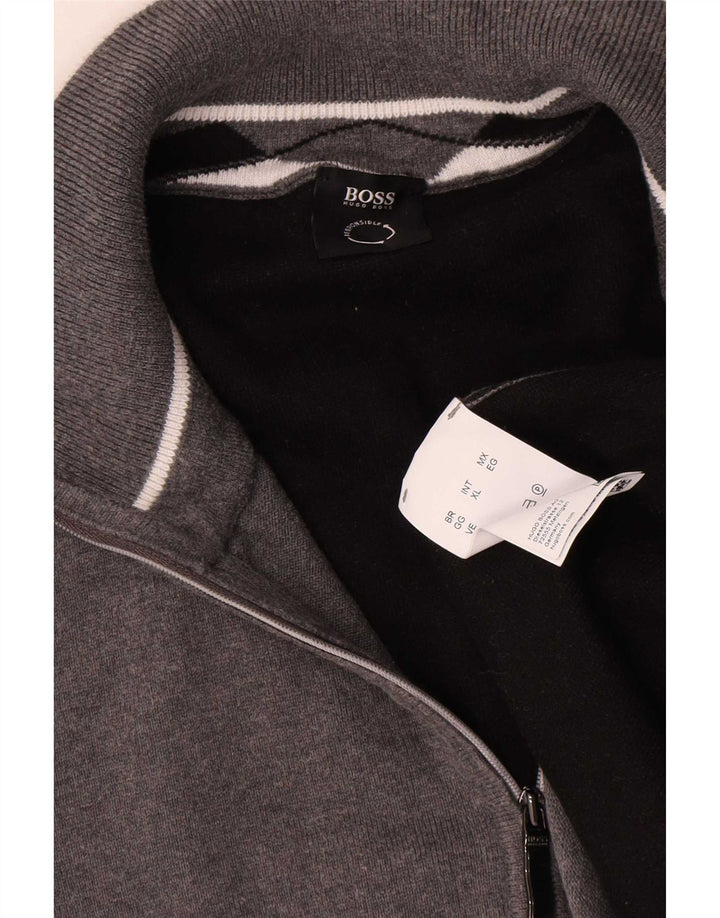 Hugo Boss Mens Zip Neck Sweatshirt Jumper XL Grey Cotton