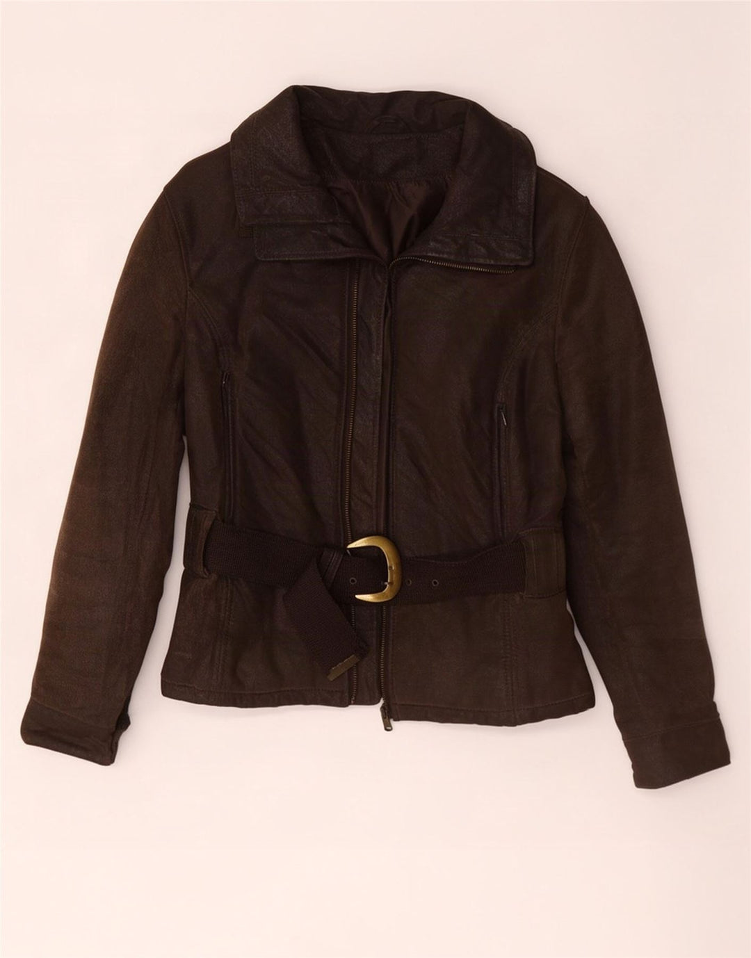 Jaqueta de couro feminina vintage IT 42 marrom médio