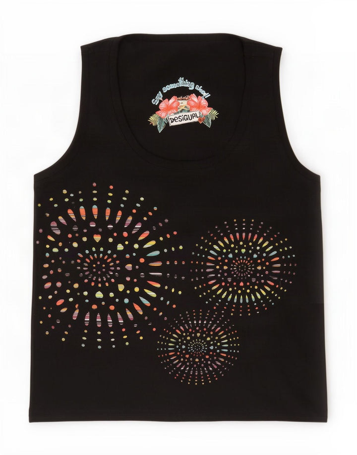 Desigual Womens Graphic Vest Top UK 12 Medium Black Geometric Polyester