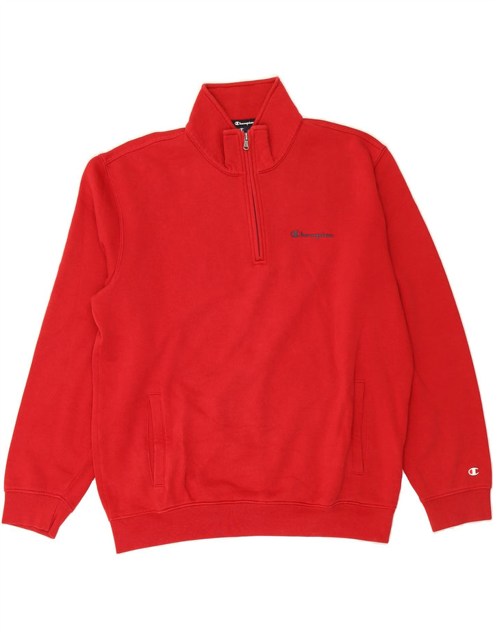 CHAMPION Mens Zip Neck Sweatshirt Jumper XL Red Cotton Vintage Champion and Second-Hand Champion from Messina Hembry 