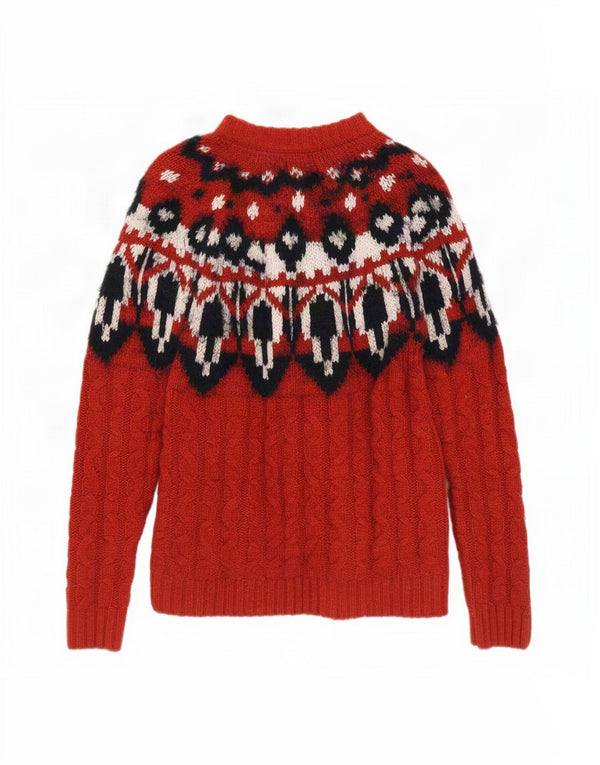 Fat Face Dame Turtle Neck Jumper Sweater UK 8 Small Red Fair Isle Wool