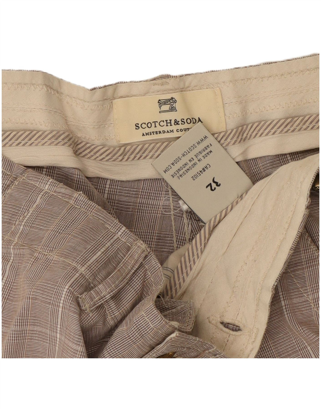 Scotch & Soda Mens Cargo Shorts W32 Medium Grey Check Cotton