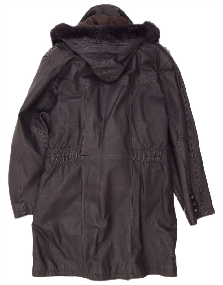 Alexander Womens Hooded Leather Coat UK 16 Large Purple