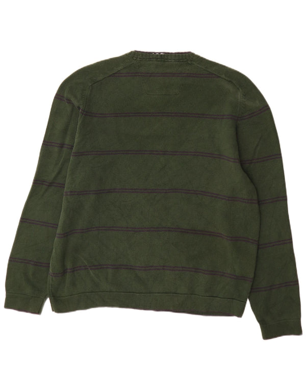 Nautica Herren-Pullover mit Rundhalsausschnitt, XL, grün gestreift, Baumwolle