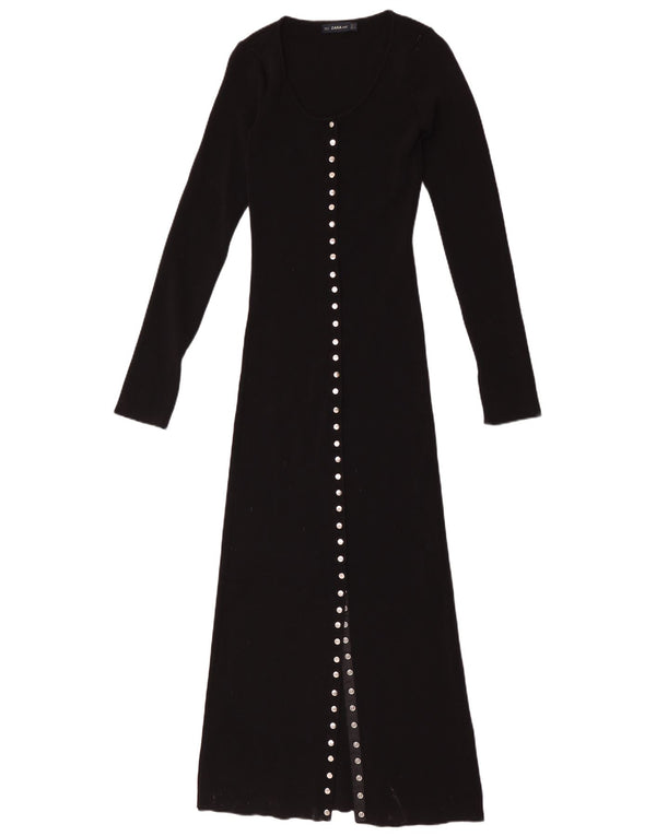 Vestito lungo a maniche lunghe da donna Zara UK 12 medio nero