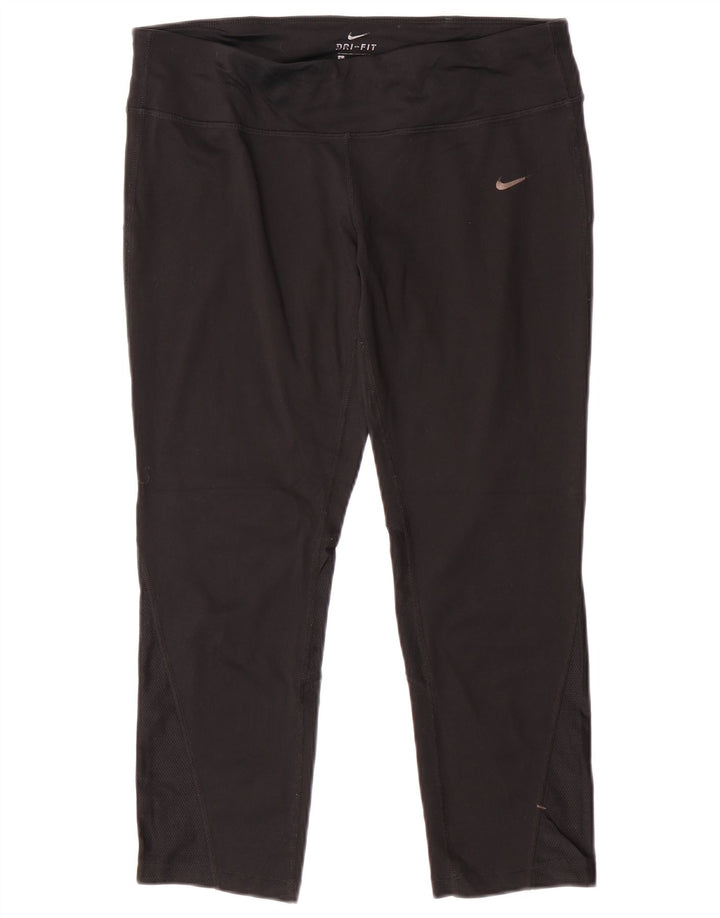 NIKE Womens Dri Fit Capri Leggings UK 14 Large Schwarz Polyester