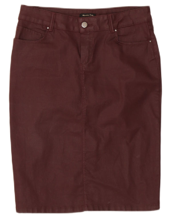 Massimo Dutti Damen Bleistiftrock W28 Medium Burgund Baumwolle