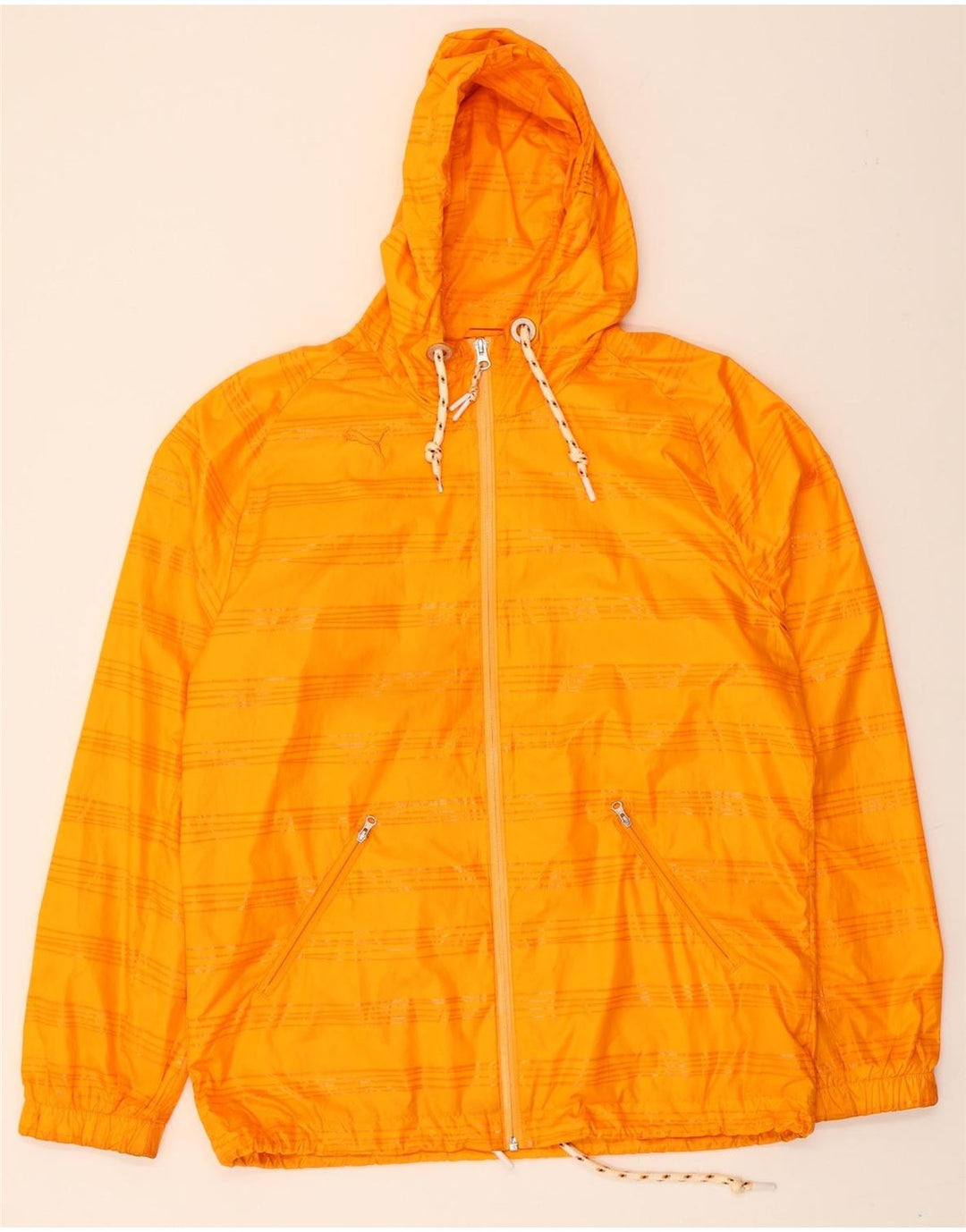 PUMA Mens Hooded Rain Jacket UK 38 Medium Orange Striped Polyester Vintage Puma and Second-Hand Puma from Messina Hembry 