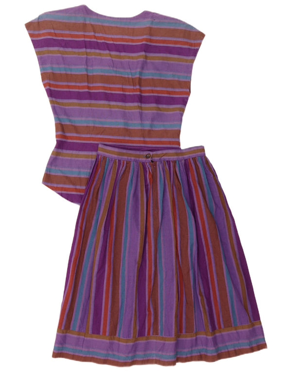 Vintage Womens 2 Piece Skirt Set US 5 Small W24 Purple Striped Linen