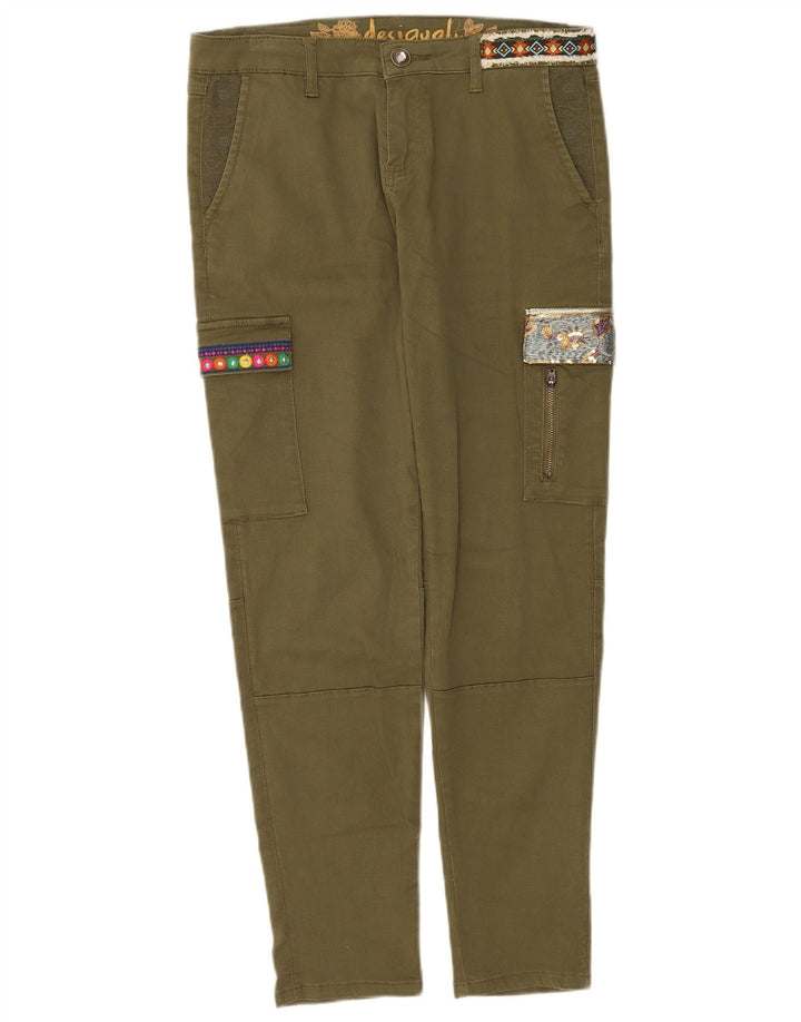 Desigual Womens Graphic Slim Cargo Trousers EU 40 Medium W30 L29 Khaki