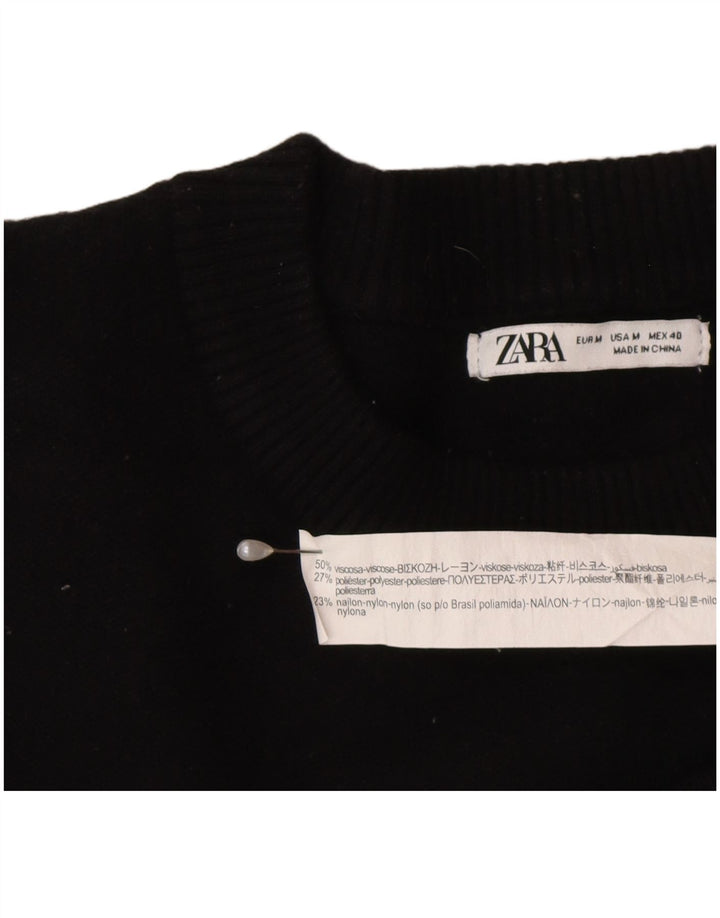 Zara Womens Crew Neck Jumper Sweater UK 14 Medium Black Viscose