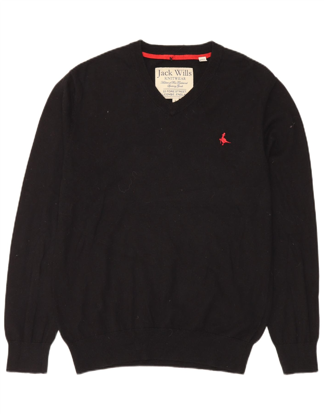 Jack Wills Mens V-Neck Jumper Sweater Large Black Cotton