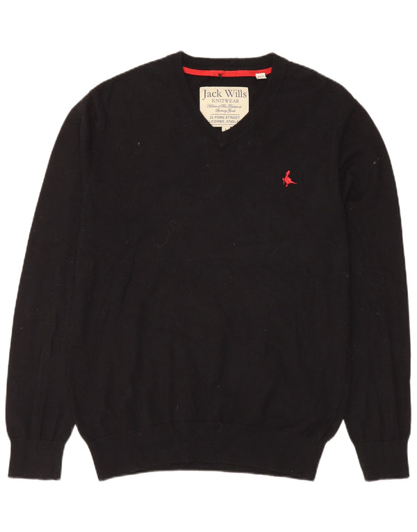 Jack Wills Mens V-Neck Jumper Sweater Large Black Cotton