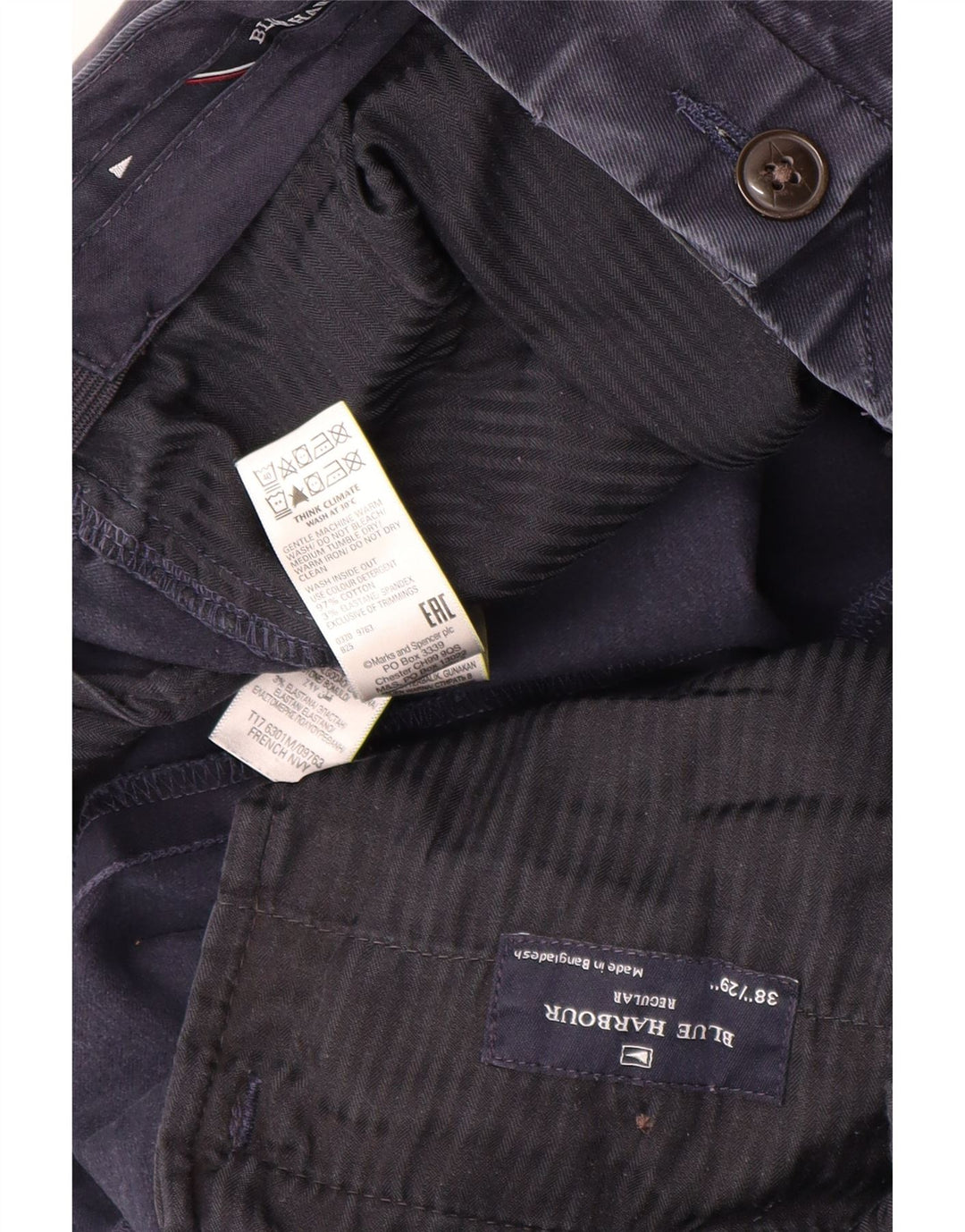 MARKS & SPENCER Herre Blue Harbor Chinobukser W38 L27 Marineblå