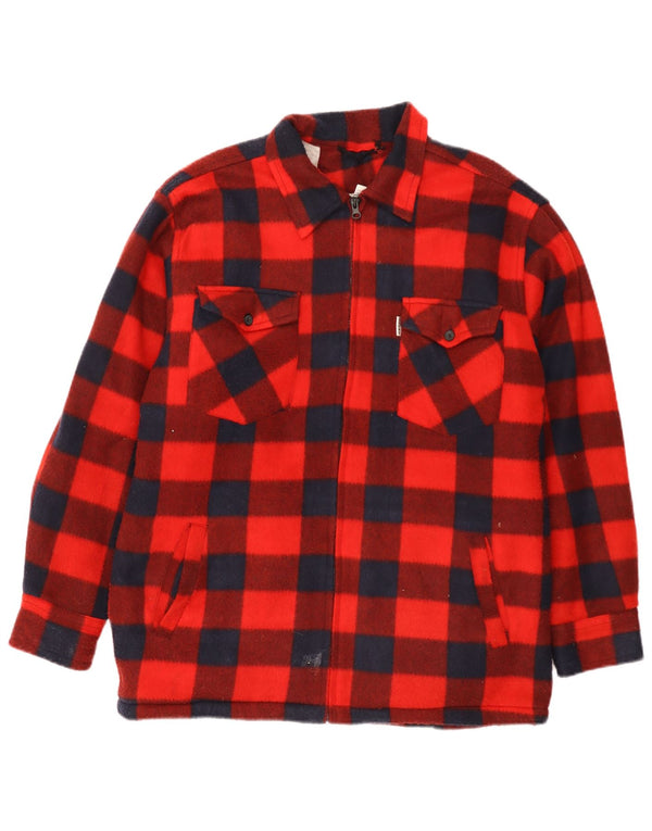 Camisa de lenhador de lã masculina vintage grande poliéster vermelho de guingão