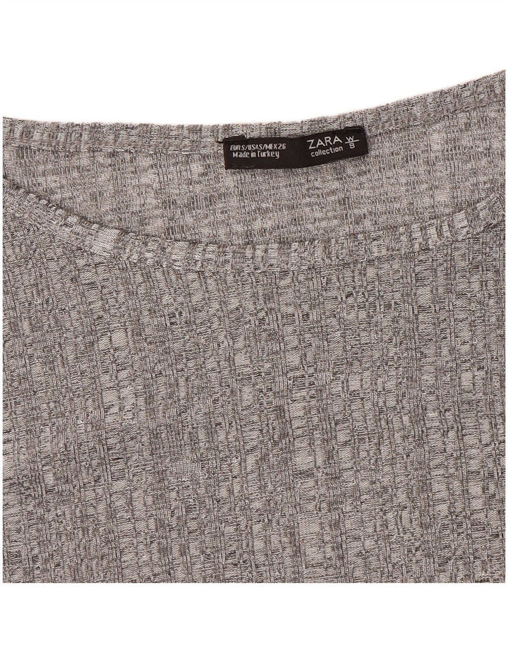 Zara Dame Top Langærmet UK 10 Små Grå Flecked