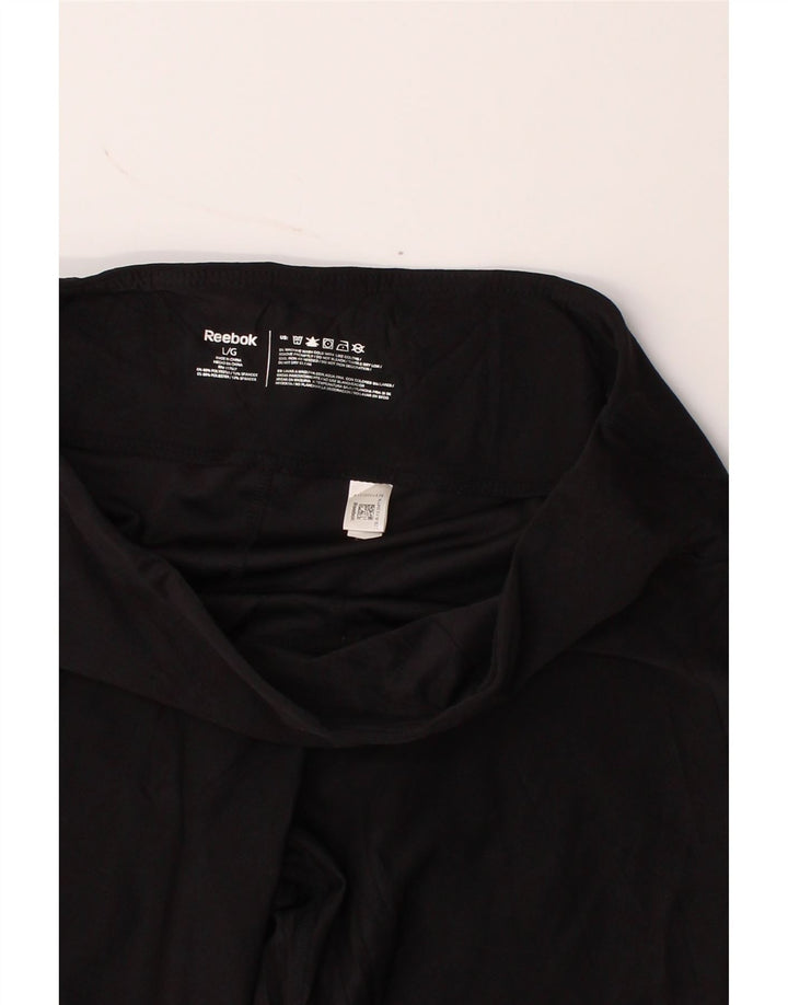 REEBOK Womens Graphic Leggings UK 16 Large  Black Polyester Vintage Reebok and Second-Hand Reebok from Messina Hembry 