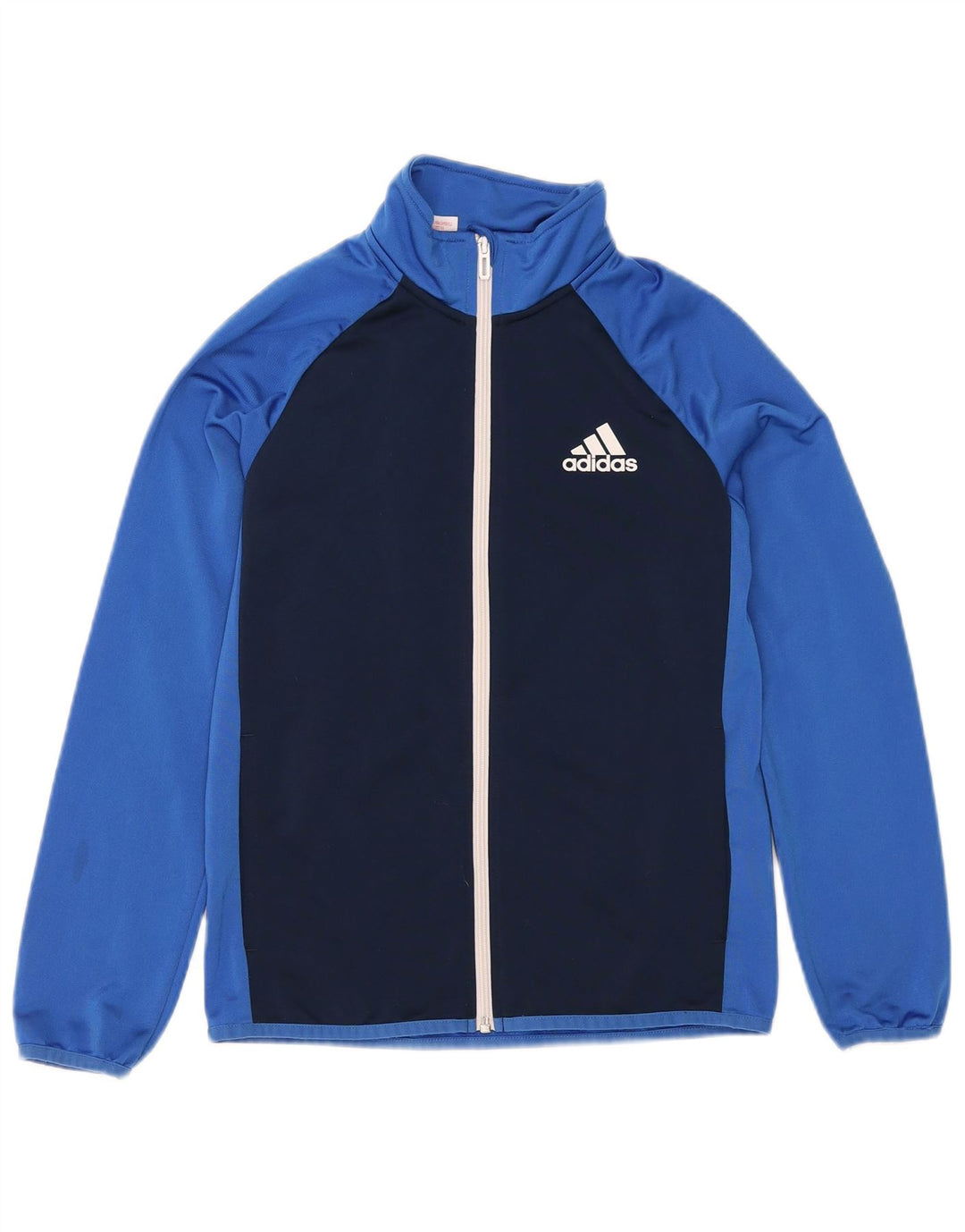 ADIDAS Boys Tracksuit Top Jacket 11-12 Years Blue Colourblock Polyester