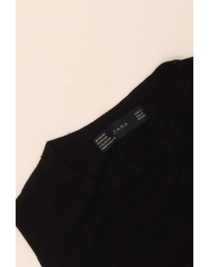 Zara Womens Vest Tank Top UK 8 Petite Rayonne Noire