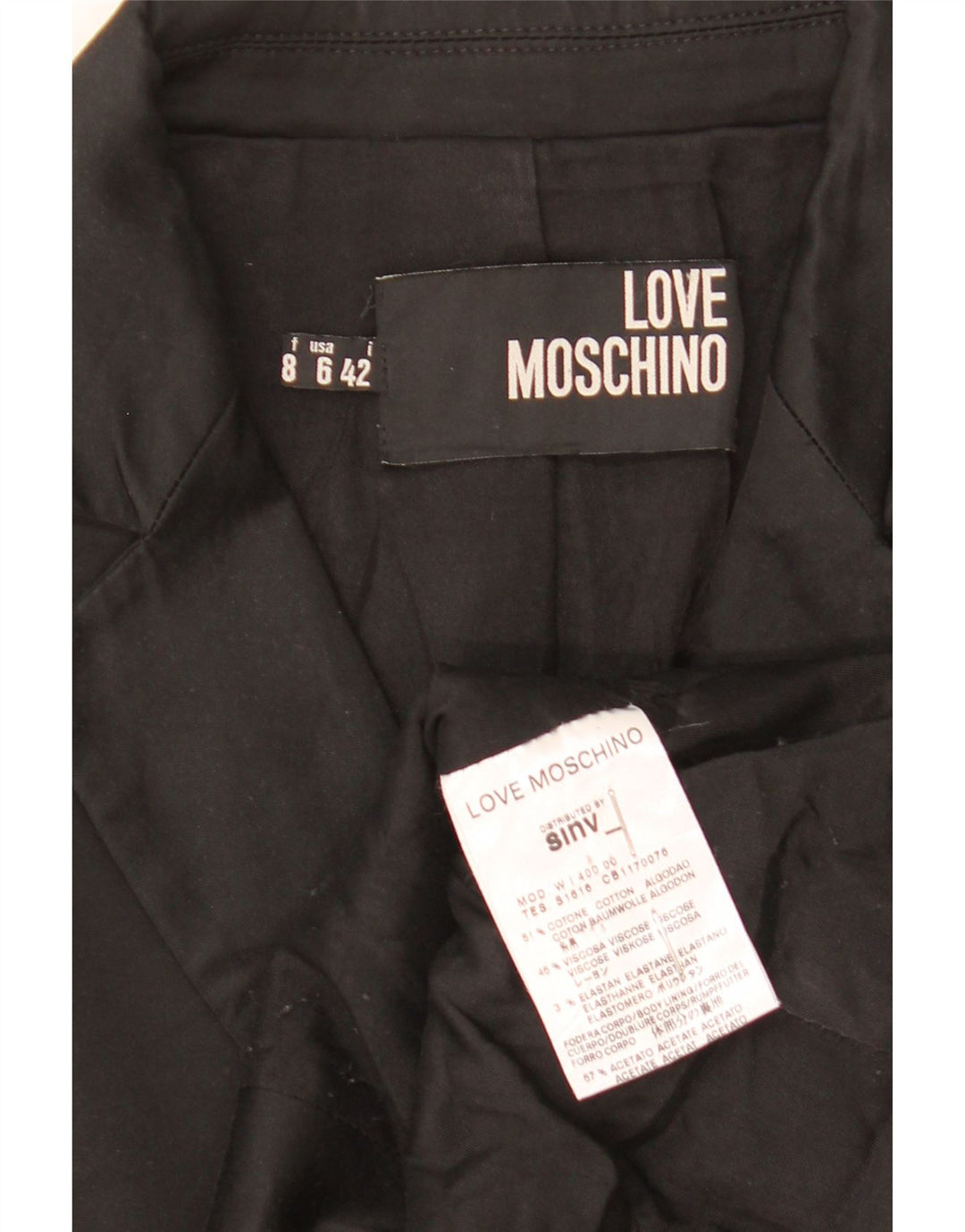 Giacca blazer a 3 bottoni corta da donna Moschino IT 42 cotone nero medio