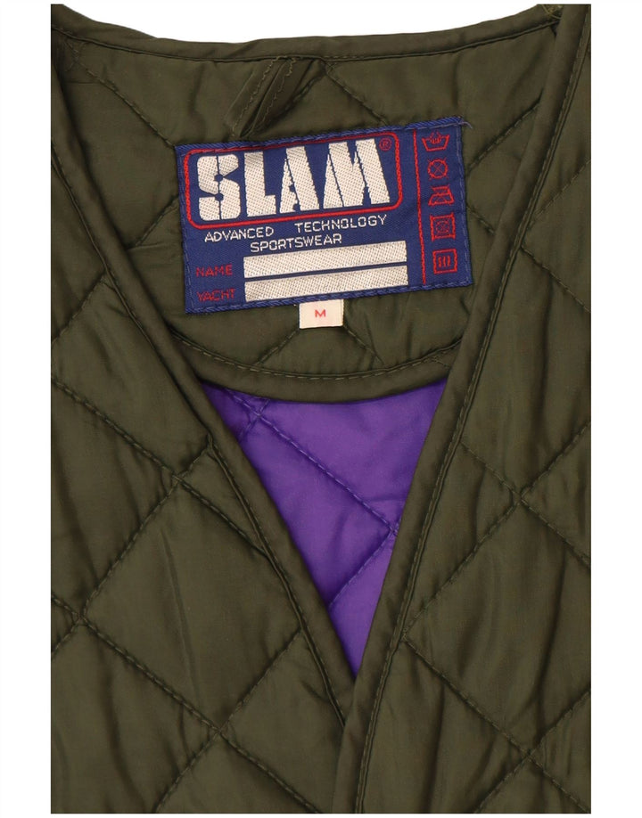 SLAM Mens Quilted Gilet UK 38 Medium Khaki Nylon