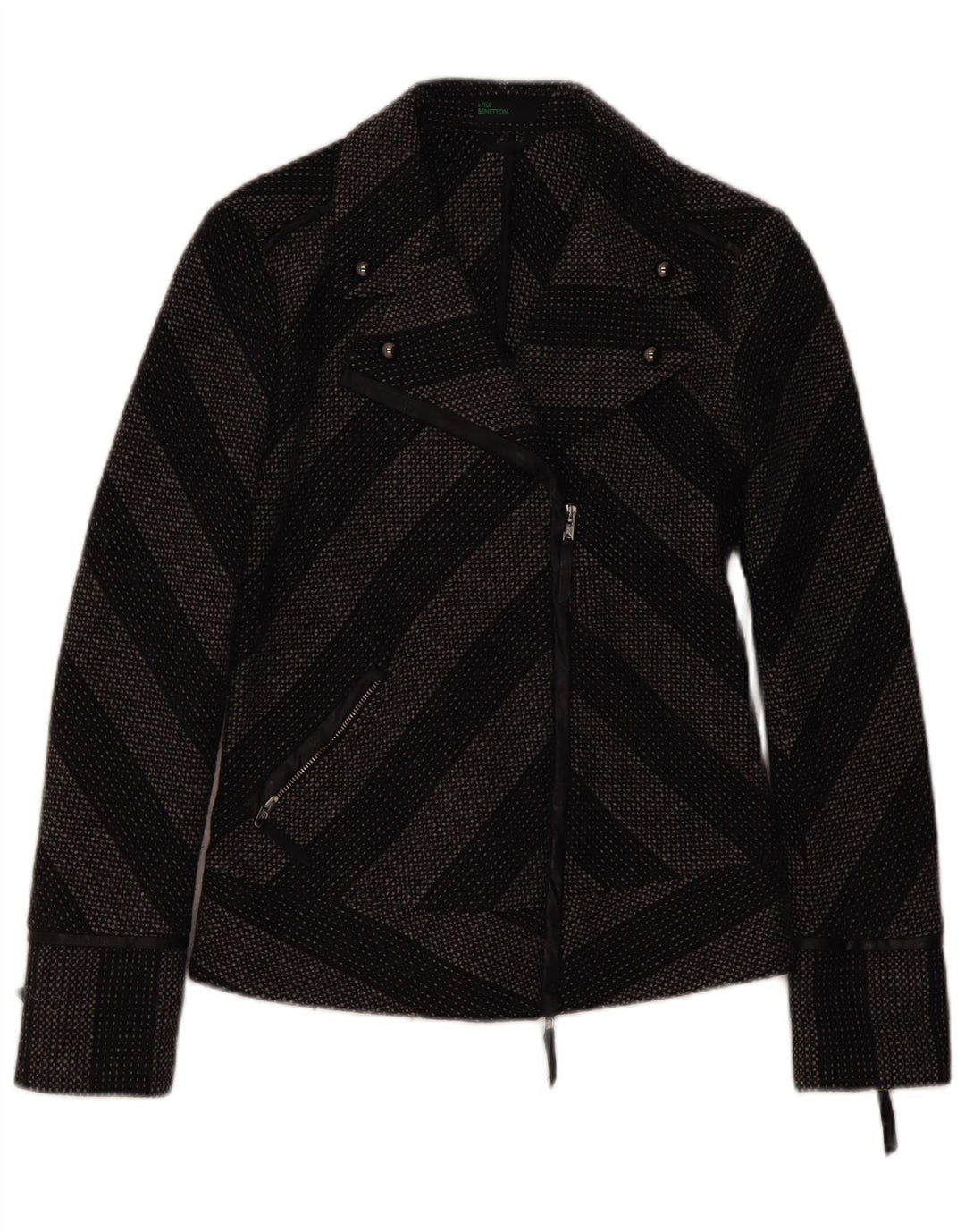 Benetton Dame Blazer Jacket IT 44 Mellem grå stribet uld