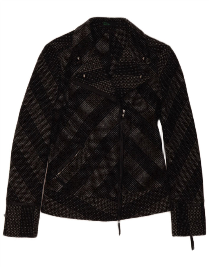 Benetton Dame Blazer Jacket IT 44 Mellem grå stribet uld