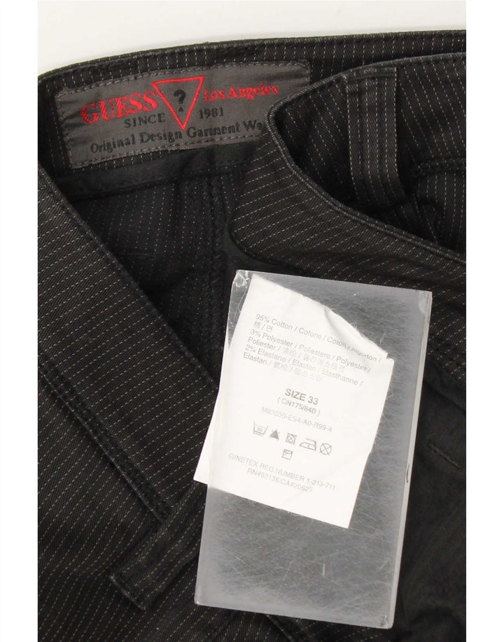 Guess Mens Straight Jeans W33 L32 Black Striped Cotton