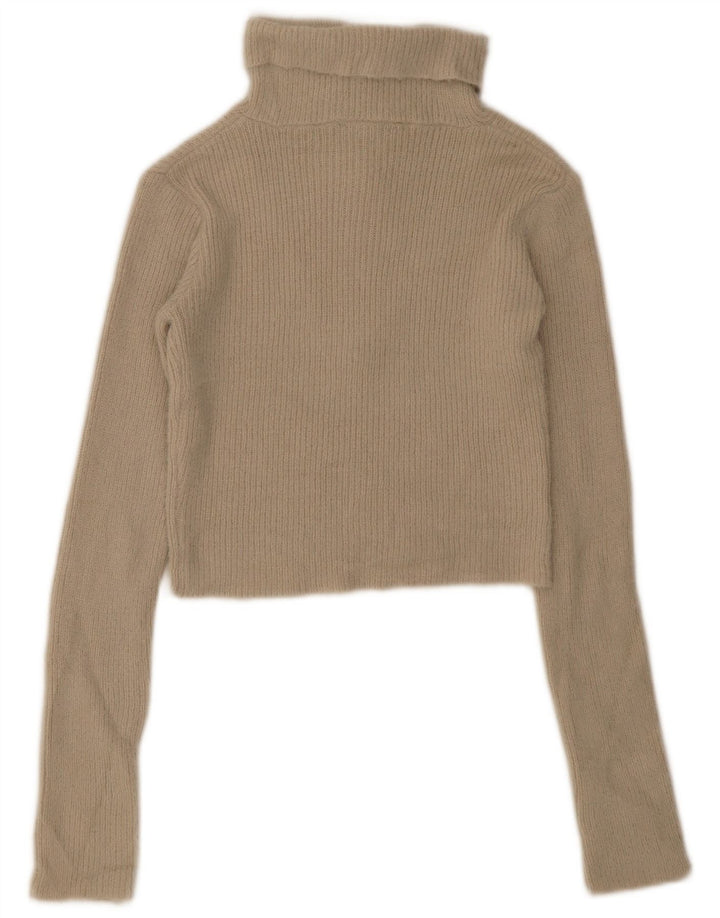 Zara Womens Crop Zip Neck Jumper Sweater UK 12 Medium Beige