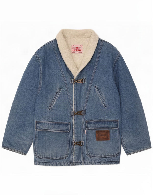 Giacca di jeans vintage Sherpa Duffle da uomo UK 38 Cotone blu medio