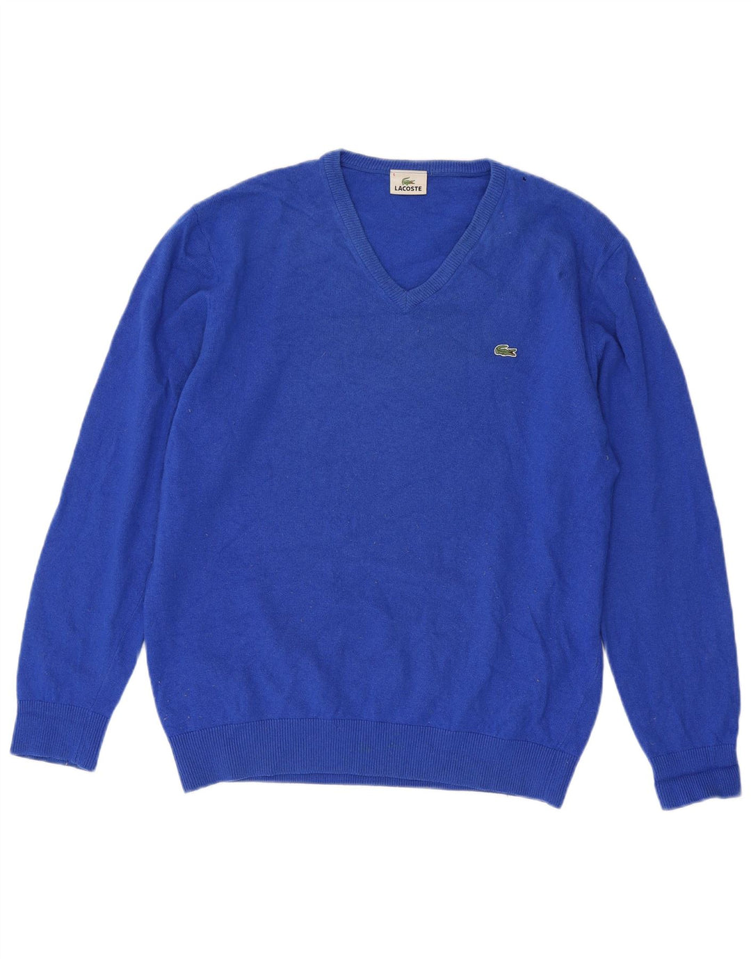 Lacoste Mens V-Neck Jumper Sweater Size 6 XL Blue Virgin Wool