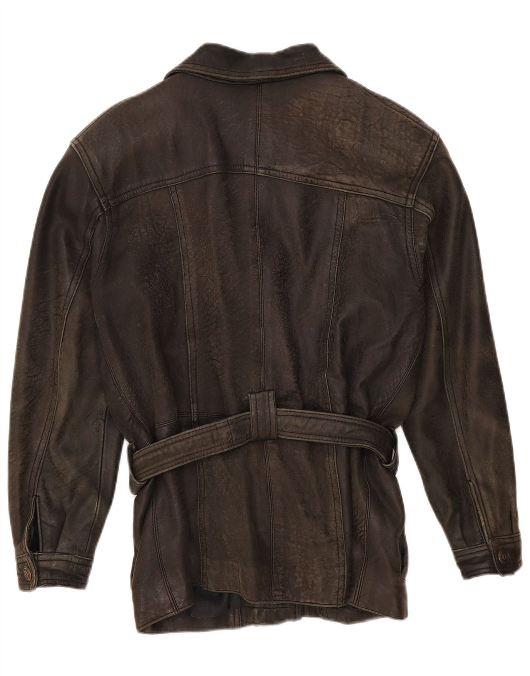 Vintage Womens Leather Oversized Biker Jacket UK 10 Small Brown Leather