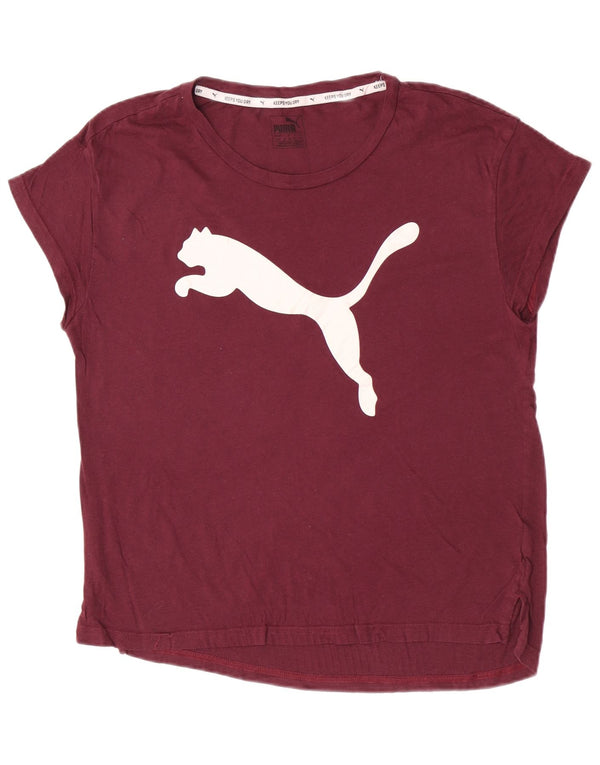 Puma Womens Short Sleeve Regular Graphic T-Shirt Top UK 12 Medium Burgundy