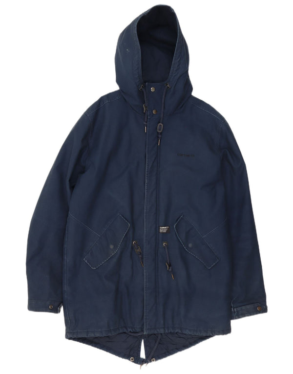 Carhartt Mens Hooded Parka Jacket UK 42 XL Navy Blue Polyester