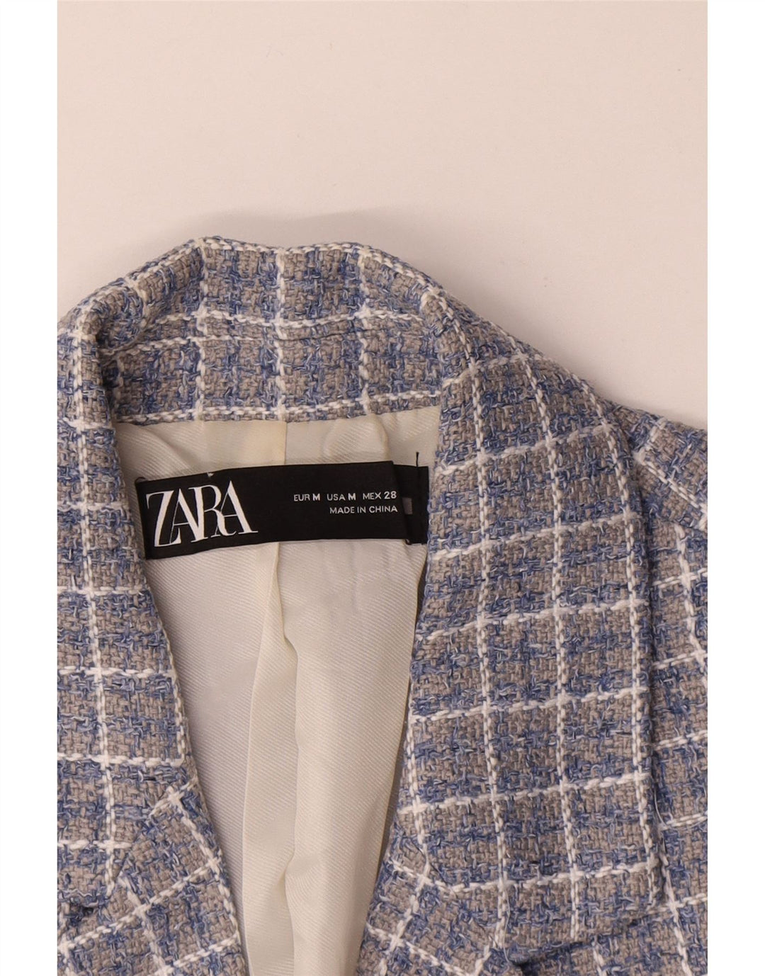 Zara Womens Crop Double Breasted Blazer Jacket UK 14 Medium Blue Check