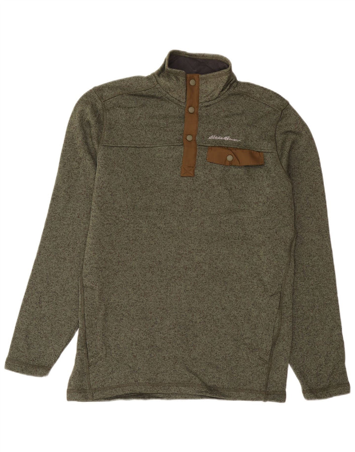 Eddie Bauer Mens Tall Button Neck Sweatshirt Jumper Medium Khaki Flecked