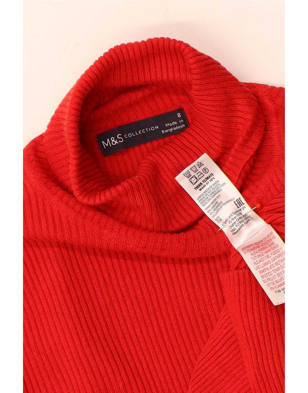 Marks & Spencer Top para mujer de manga larga UK 8 Small Viscosa roja