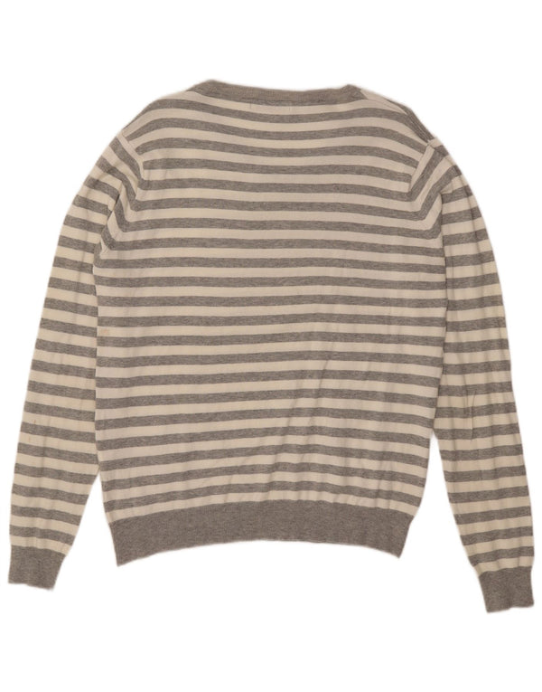 Maglione Zara da uomo con scollo a V, cotone a righe grandi grigie
