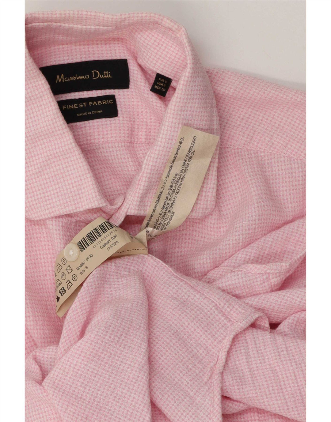 Camicia da uomo Massimo Dutti in cotone a quadri piccoli rosa