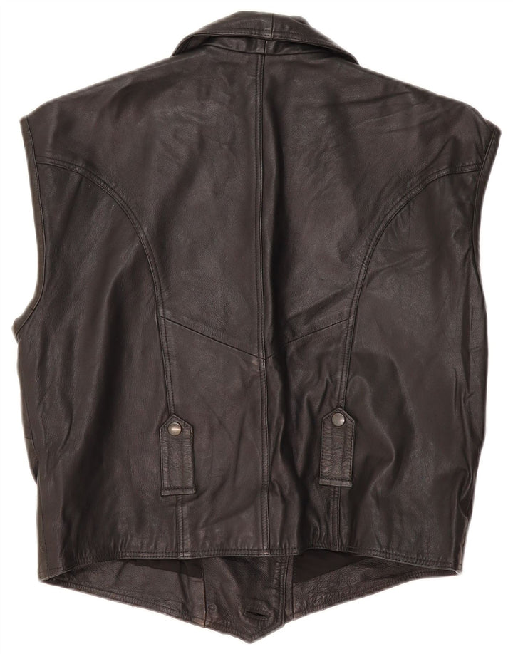 Vintage Womens Leather Gilet IT 44 Medium Black Leather