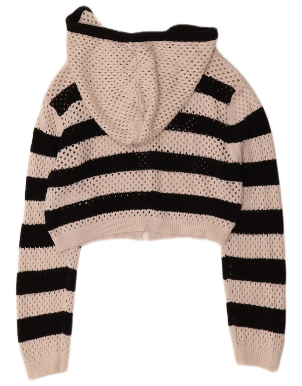 Pulover cardigan cu glugă pentru femei Zara UK 14, bumbac mare cu dungi albe