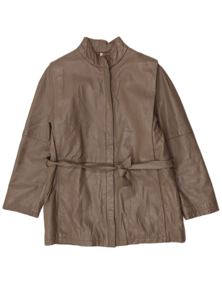Vintage mujer regular fit chaqueta IT 46 grande gris cuero clásico