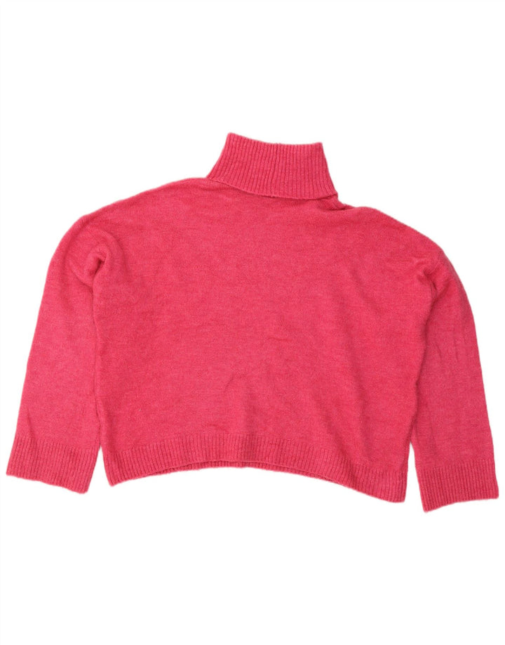 Zara Womens Crop Oversized Roll Neck Jumper Sweater UK 14 Medium Pink