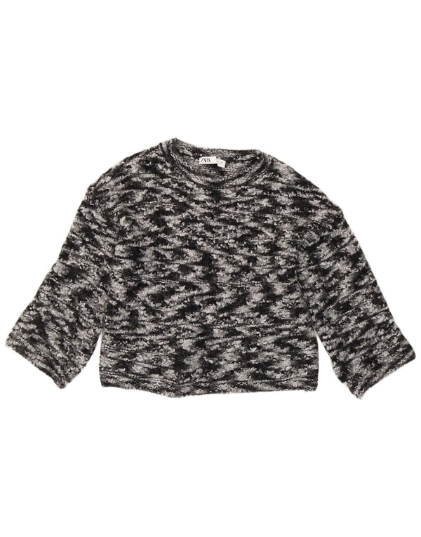 Zara Dame 3/4-ærmet Bådhalstrøje trøje UK 14 Medium Sort Tie Dye