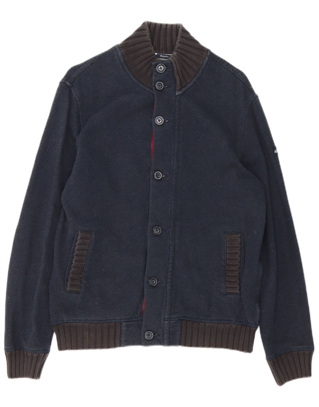 Armani Jeans Mens Cardigan Sweater Large Navy Blue Cotton