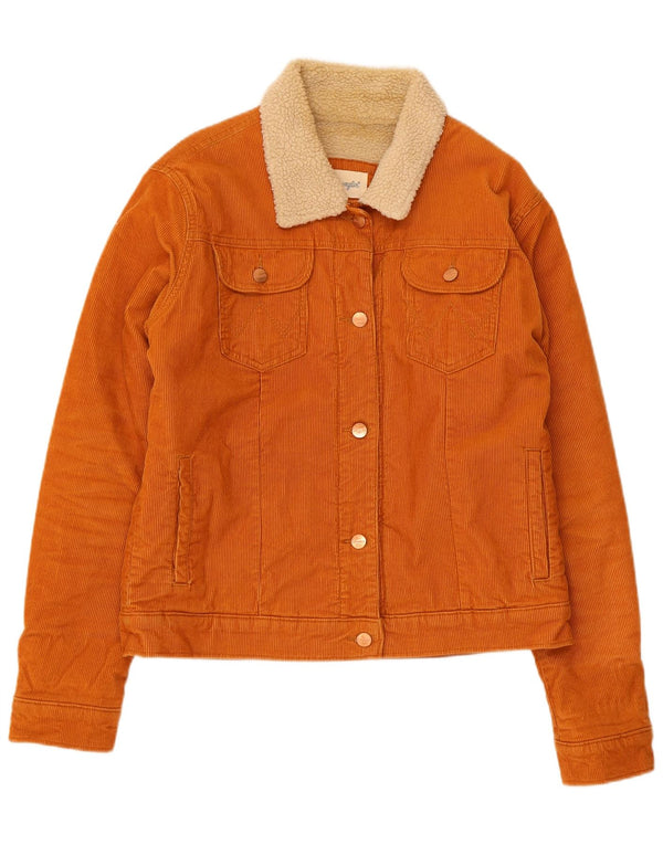 Wrangler Womens Sherpa Corduroy Jacket UK 14 Large Orange Cotton