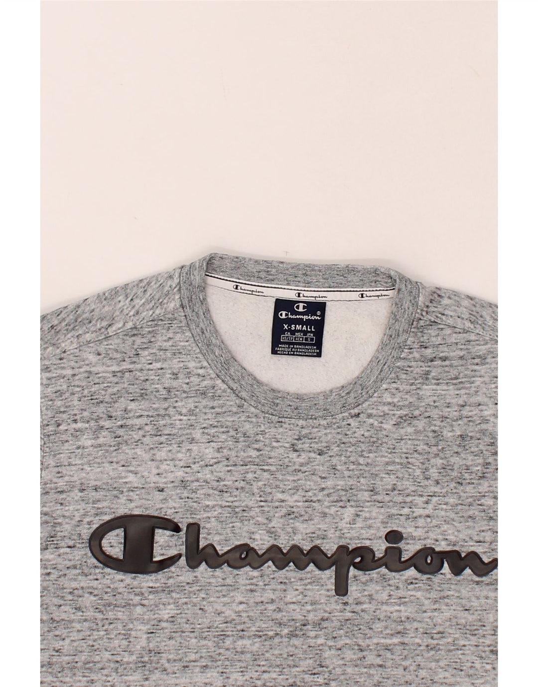 CHAMPION Mens Graphic Sweatshirt Jumper XS Grey Flecked Cotton Vintage Champion and Second-Hand Champion from Messina Hembry 